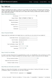 Fake HMRC refund phishing web page